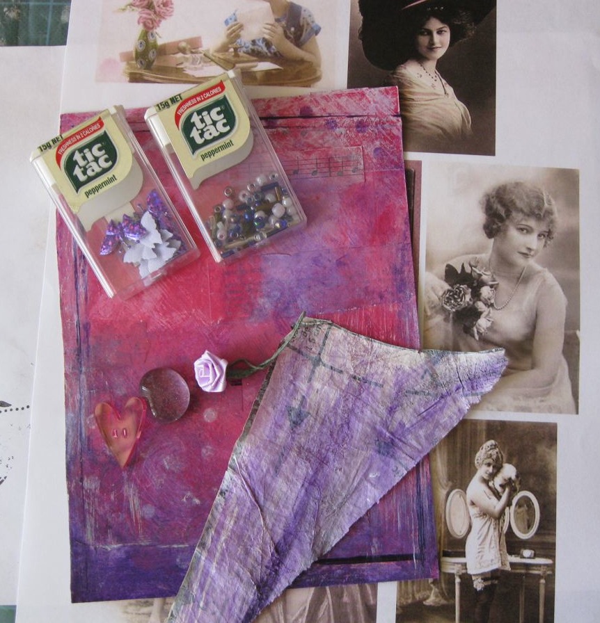 Collecting pink and purple elements for collage