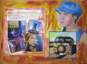 travel journalling and photos collaged onto canvas  