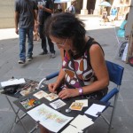 Street artists in Florence, outside the Uffizi Gallery
