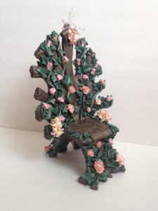 Gloriann Irizarry has created this amazing paper clay fairy throne with vines and roses