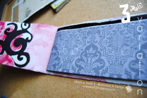 Use up your scraps of cardstock and paper ephemera by gluing them to the inside of the sketchbook.