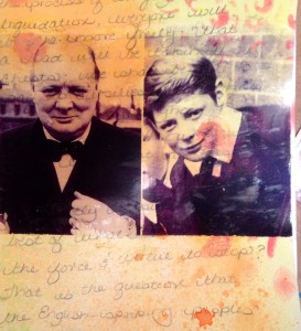 speeches of Winston Churchill create an interesting background for this mixed media collage