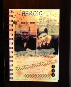 speeches of Winston Churchill create an interesting background for this mixed media collage