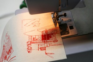 machine embroidery on fabric by Graphic Designer Gaby