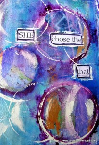 Purple circles feature in Tamara Dinius mixed media art journal layout