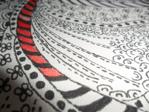 Painting a pen and wash painting, drawn and inked with a tangle pattern