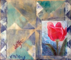 Quilt pattern created in deli paper and encaustic by Vicki Ross