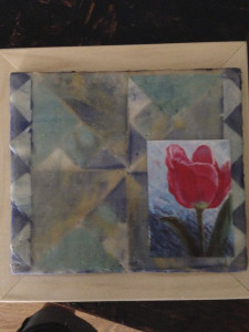 Quilt pattern created in deli paper and encaustic by Vicki Ross