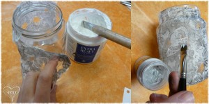 Paste the tissue paper around the glass jar