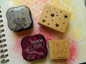 Art Journaling with Imagine Craft product Irresistible Sprays & Stazon inkpads