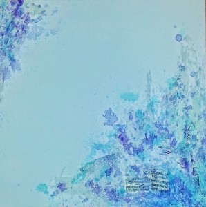 Splashes of purple and turquoise against bright white