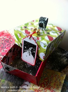 Example of gift tag on box by Mixed media artist and designer, Martice Smith II