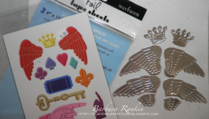 photo of metal foil covered cardstock and diecuts