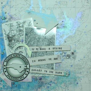 Mixed Media map collage with chipboard elements