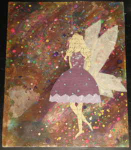 The fairy & her wings have been attached and the painting of the waistband and hairband are done